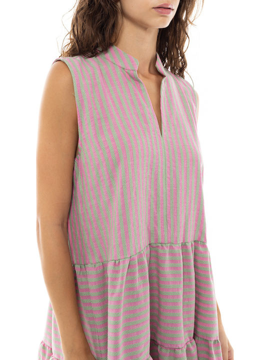 Pink Label Γυναικείο Φόρεμα Παραλίας Pink, Green