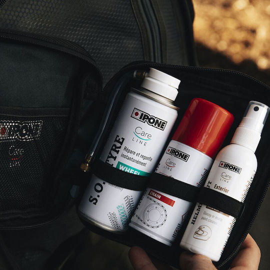 Ipone Road Trip Kit Σετ 4 Τεμαχια Καθαριστικο Κρανους & Λιπαντικο & Sos Tyre & Πανακι