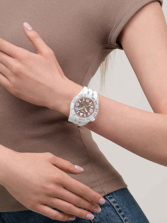 Swatch Swatch Γυναικείο Ρολόι 44mm Μπαταρίας με Λευκό Καουτσούκ Λουράκι