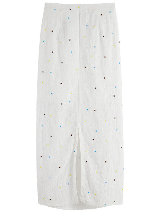 High-waisted Midi Skirt Polka Dot White