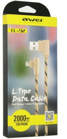 Awei Braided USB to Lightning Cable Χρυσό 2m (CL-92)