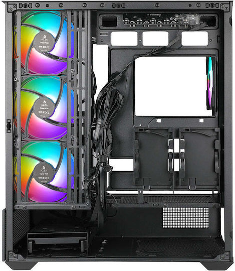 Azza Gaming Midi Tower Κουτί Υπολογιστή με Πλαϊνό Παράθυρο και ARGB Φωτισμό Μαύρο