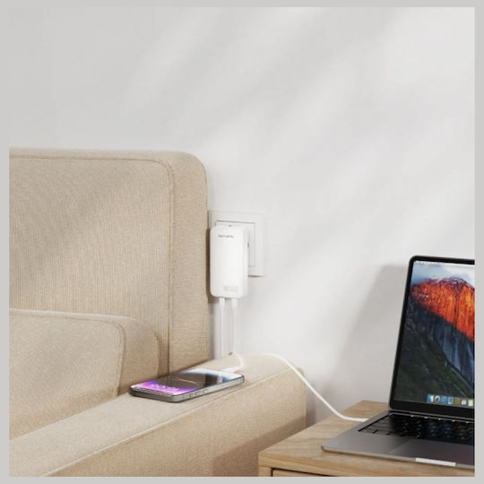 4Smarts Φορτιστής Χωρίς Καλώδιο GaN με 2 Θύρες USB-A 45W Power Delivery Λευκός (FlatPlug Slim)