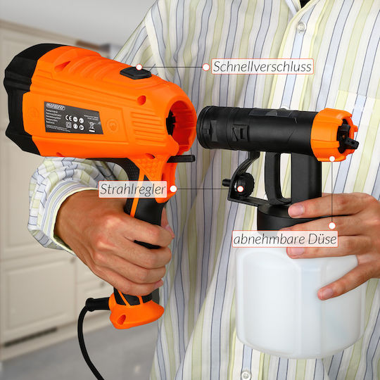 Pulverizator electric de vopsea Monzana 500 W, recipient de 800 ml, debit de 800 ml/min, presiune 0.1-0.2 bar, 3 modele de pulverizare ajustabile