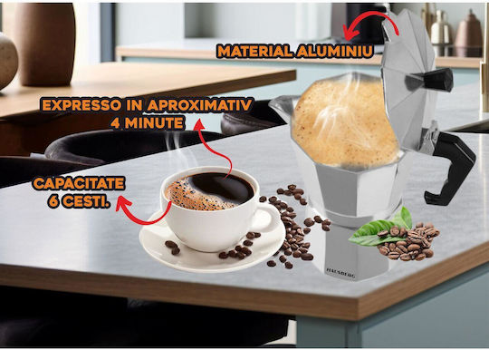 Ertone Electric Stovetop Espresso Pot 6 Cups Argintiu