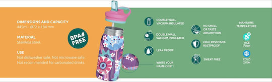 Quokka Kids Water Bottle Thermos Stainless Steel with Straw Non Spill 445ml