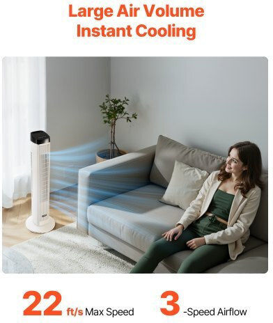 Vevor Vevor Turm Ventilator 60W mit Fernbedienung Weiß