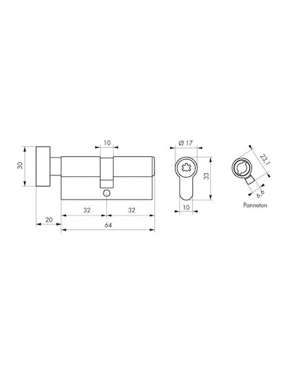 Thirard Κύλινδρος Κλειδαριάς Ασφαλείας 60mm (30-30) με Πόμολο και 5 Κλειδιά