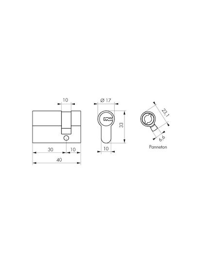 Thirard Zylinderschloss Sicherheits Halb 40mm (30-10) mit 5 Schlüssel