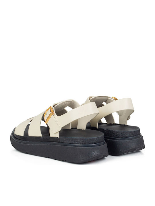 Leather Women's Flat Sandals White