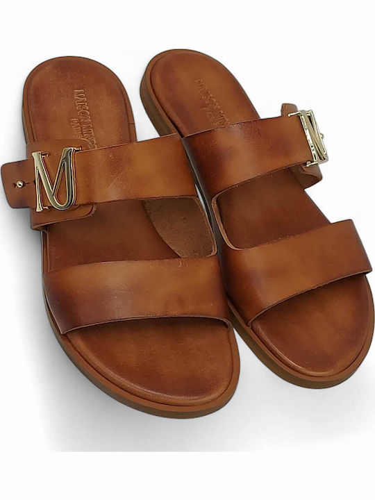 Leder Flache Sandalen für Damen in Braun Farbe