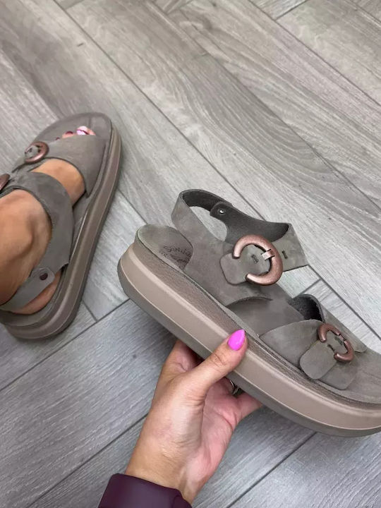 Leder Flache Sandalen für Damen mit Riemen in Braun Farbe