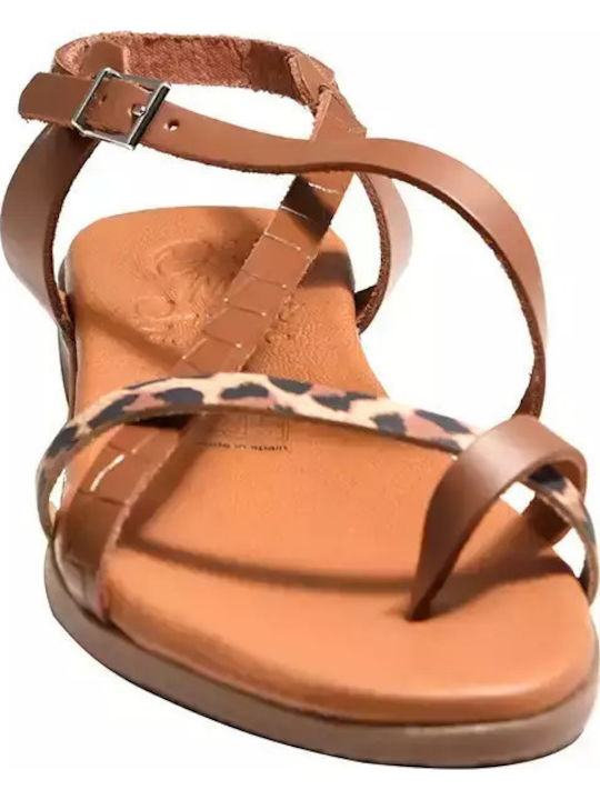 Leather Women's Flat Sandals in Brown Color