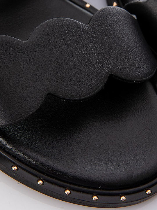 Leather Women's Flat Sandals in Black Color
