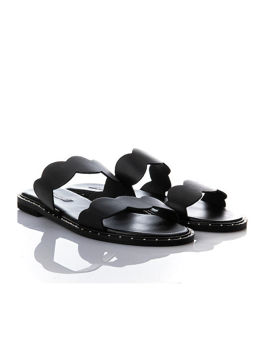 Leather Women's Flat Sandals in Black Color
