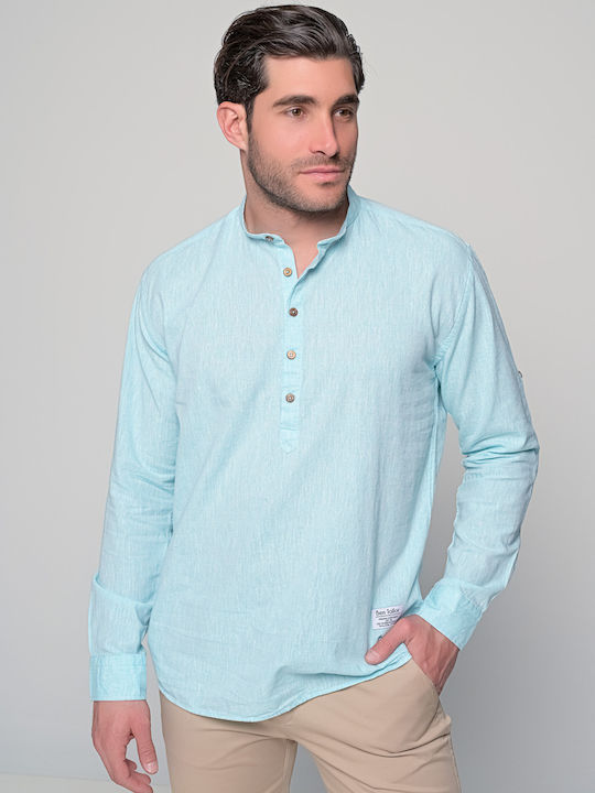 Komo Long-sleeved Linen Shirt Turquoise