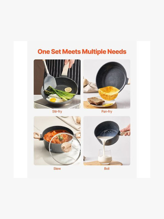 Vevor Cookware Set Made of Black Aluminum with Stone Coating 6 Pieces