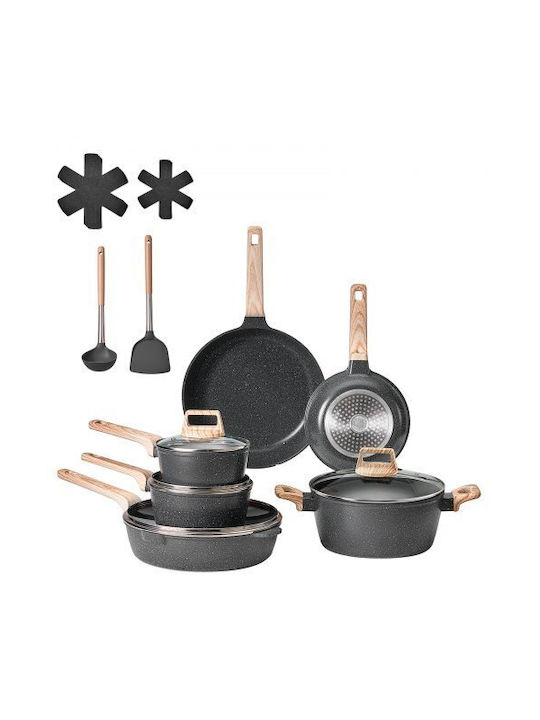 Vevor Cookware Set Made of Black Aluminum with Stone Coating 6 Pieces