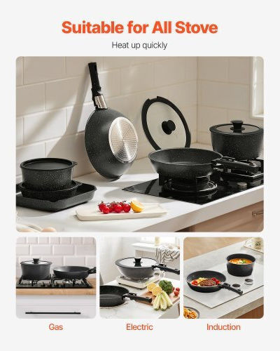 Vevor Cookware Set Made of Black Aluminum with Stone Coating 6 Pieces