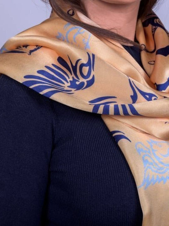 Kalfas Luxury Silk Γυναικείο Μεταξωτό Φουλάρι Χρυσό