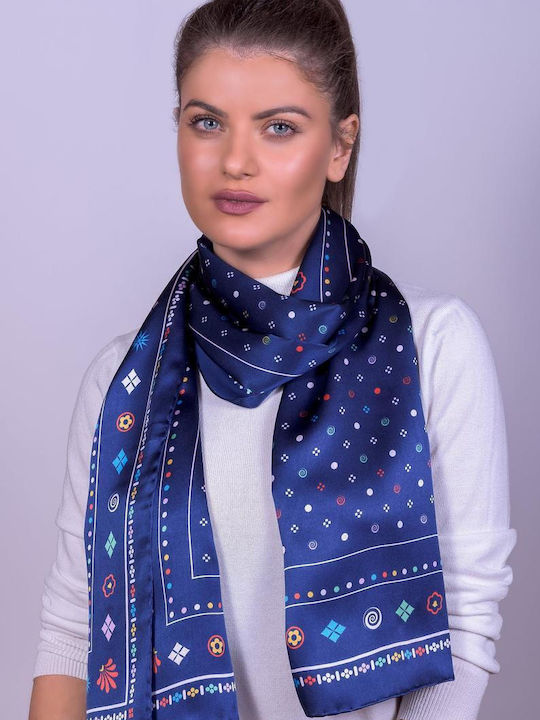 Kalfas Luxury Silk Γυναικείο Μεταξωτό Φουλάρι Μπλε