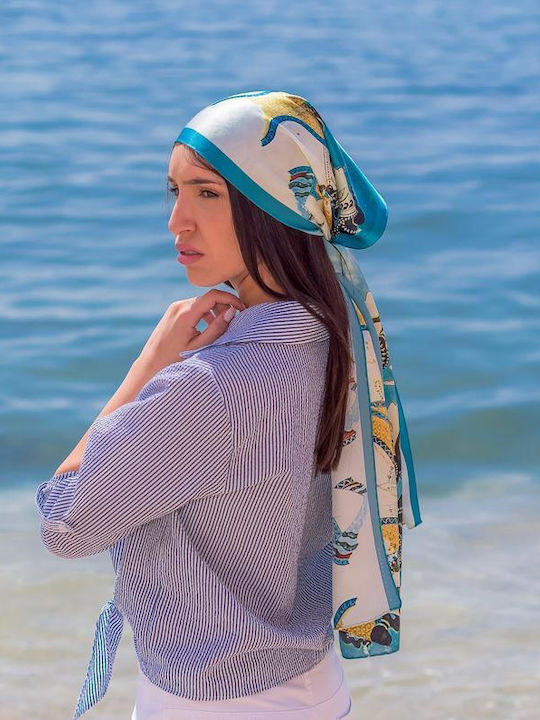 Kalfas Luxury Silk Γυναικείο Μεταξωτό Φουλάρι Γαλάζιο