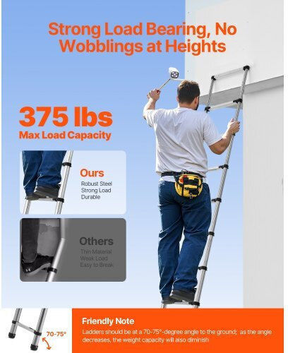 Vevor Telescopic Ladder Steel 9 of Steps with Maximum Height 2.54m