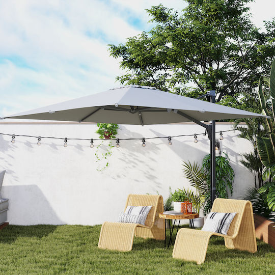 Square Aluminum Garden & Terrace Parasol Grey 3.65x2.97xHeight 2.56m