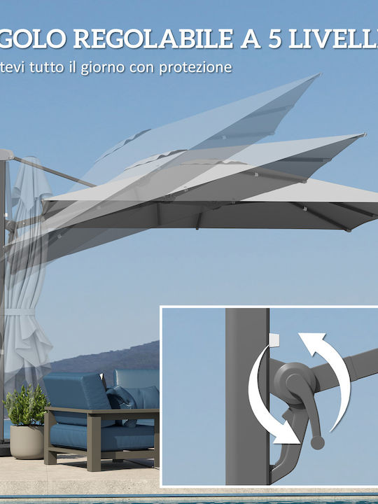 Square Aluminum Garden & Terrace Parasol Grey 3.65x2.97xHeight 2.56m