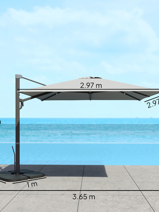 Square Aluminum Garden & Terrace Parasol Grey 3.65x2.97xHeight 2.56m