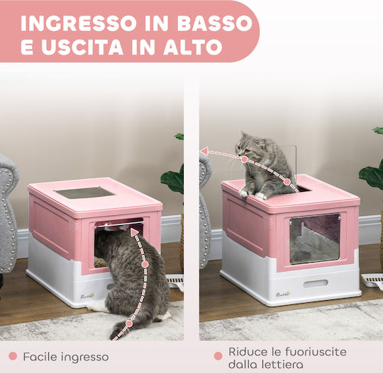 Pawhut Cat Toilet Closed Pink L47.5 x W35.5 x H36.7cm