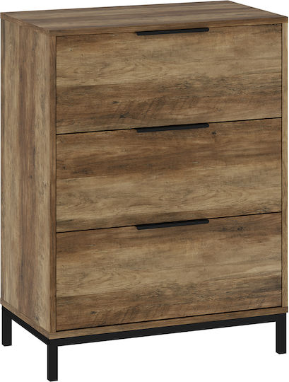 Wooden & Metallic Chest of Drawers with 3 Drawers Dark Brown 62x35x82cm