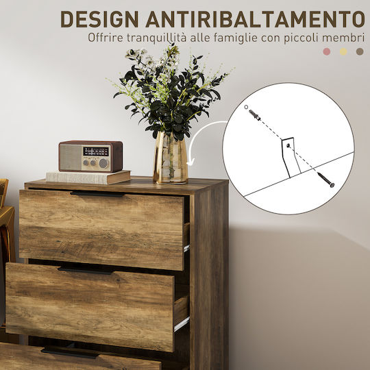 Wooden & Metallic Chest of Drawers with 3 Drawers Dark Brown 62x35x82cm