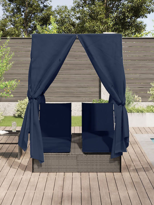 Liegestuhl-Bett Doppel Rattan mit Kissen & Sonnenschirm Gray 200x70x60cm.