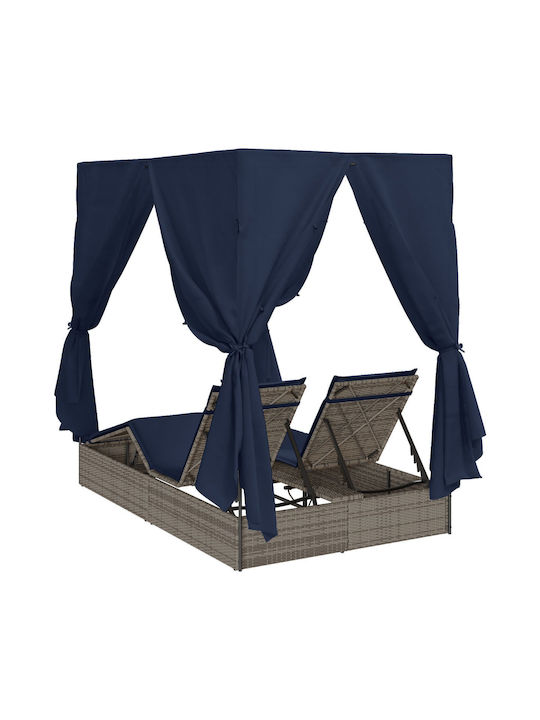 Liegestuhl-Bett Doppel Rattan mit Kissen & Sonnenschirm Gray 200x70x60cm.