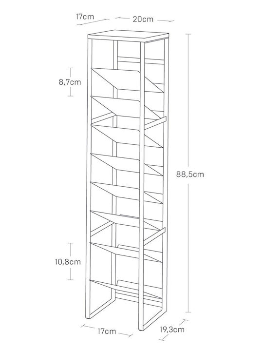 Yamazaki Free Standing Metallic Wine Cabinet for 8 Bottles White 20x19.3x88.5cm