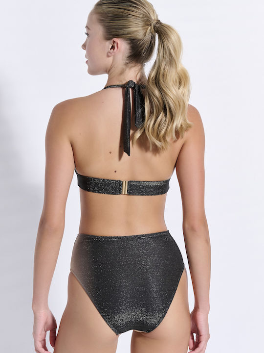 Set Bikini Ψηλόμεσο Μαυρο-χρυσο