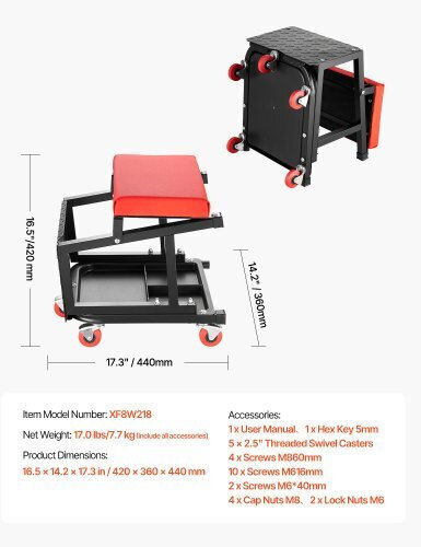Vevor Σκαμπό Εργασίας με Μέγιστο Φορτίο 136kg και Αποθηκευτικό Χώρο