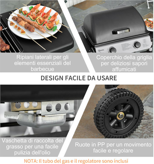 Outsunny Ψησταριά Υγραερίου Σχάρας 50x36εκ. με 2 Εστίες 5.6kW