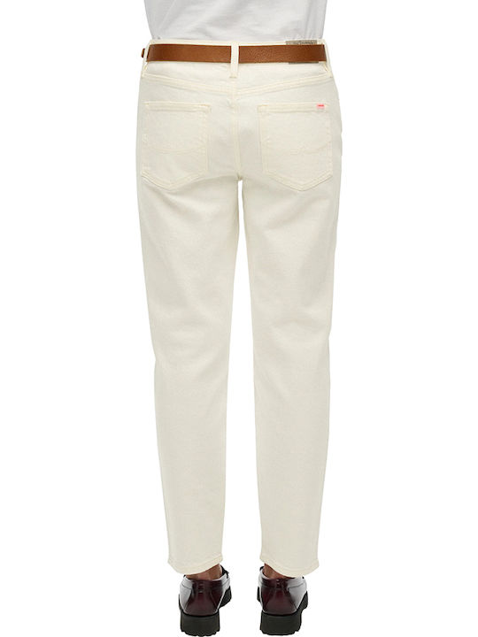 D1 Ovin Vintage Women's Jean Trousers Mid Rise in Slim Fit Ecru