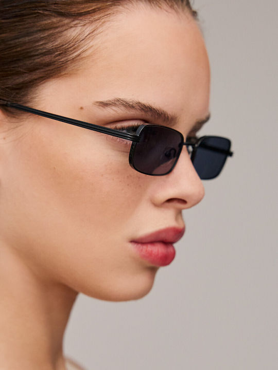 AV Sunglasses Cali Unisex Sunglasses with Black Metal Frame and Black Lens