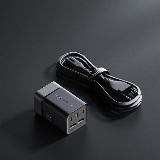 Voltme Βάση Φόρτισης GaN με 2 Θύρες USB-A και 3 Θύρες USB-C και Καλώδιο USB-C - USB-C 75W Power Delivery σε Μαύρο χρώμα (VITO Go EzTravel)
