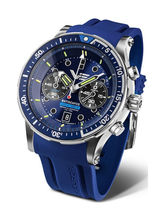 Vostok Europe Ceas Barbati Cronograf Baterie cu Curea Din Piele Albastre