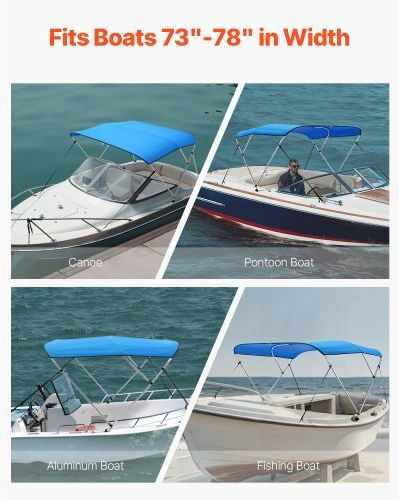 Vevor 3 Μπλουζάκια Σκάφος Φιόγκο 72"lx 73"-78" Π X 46"h Τέντα Κουβούκλιο Pacific Blue