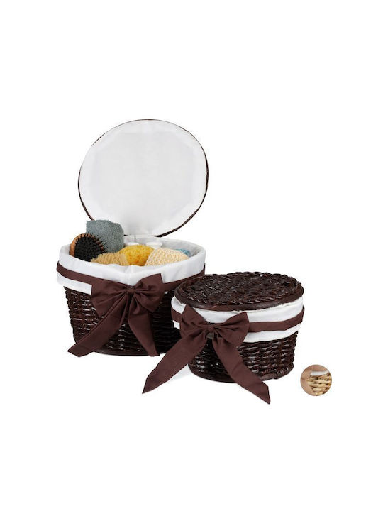 Relaxdays Coș de Depozitare Plastic cu capac Maro 2buc