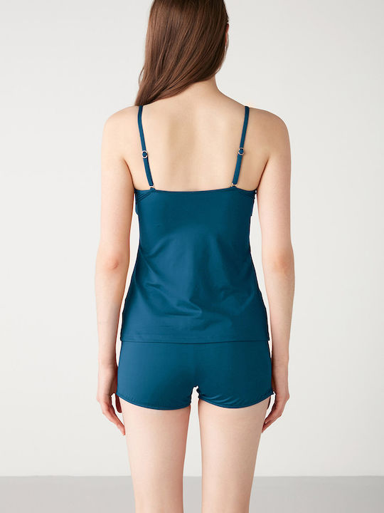 Strapless Tankini Swimsuit Petrol Blue