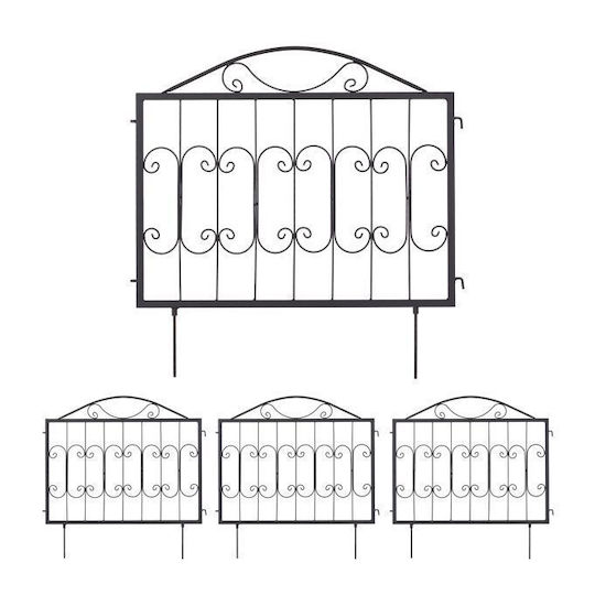 Set decorativ de grădină, 4 piese, Relaxdays, țăruși de pământ, fier, 60 x 60 x 1,5 cm, negru