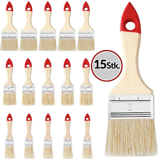 Set 15 Paint Brushes Monzana Wood 3 Different Sizes