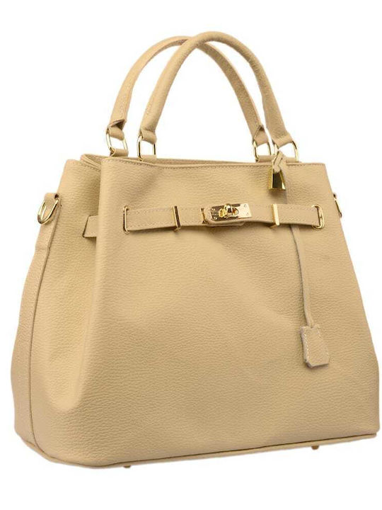 Leather Women's Handbag Shoulder Beige