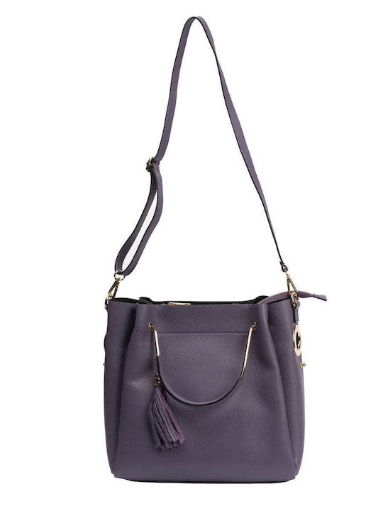 Leder Damentasche Schultertasche Lila